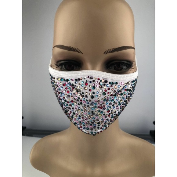 Bling Fashion Party Face Masks Crystal Rhinestone Reusable Cloth Fabric Facemask - Picture 2 of 7